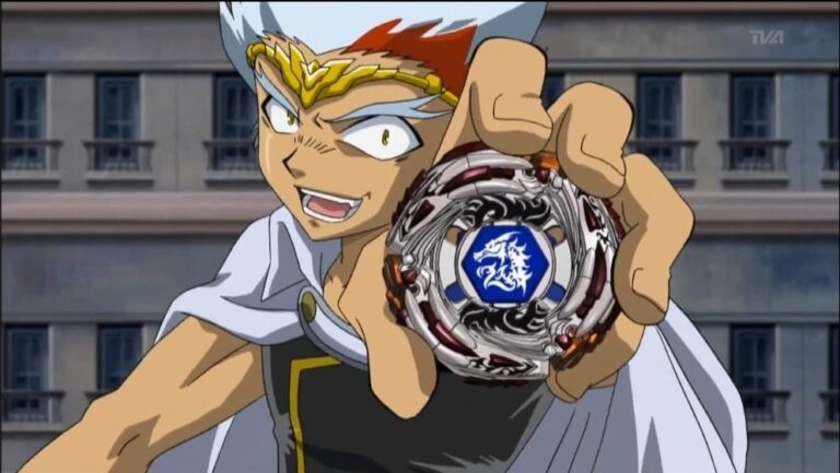 ryuga holding meteo l-drago in beyblade anime